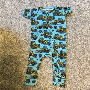Light Blue Construction-Print Baby Footie Romper